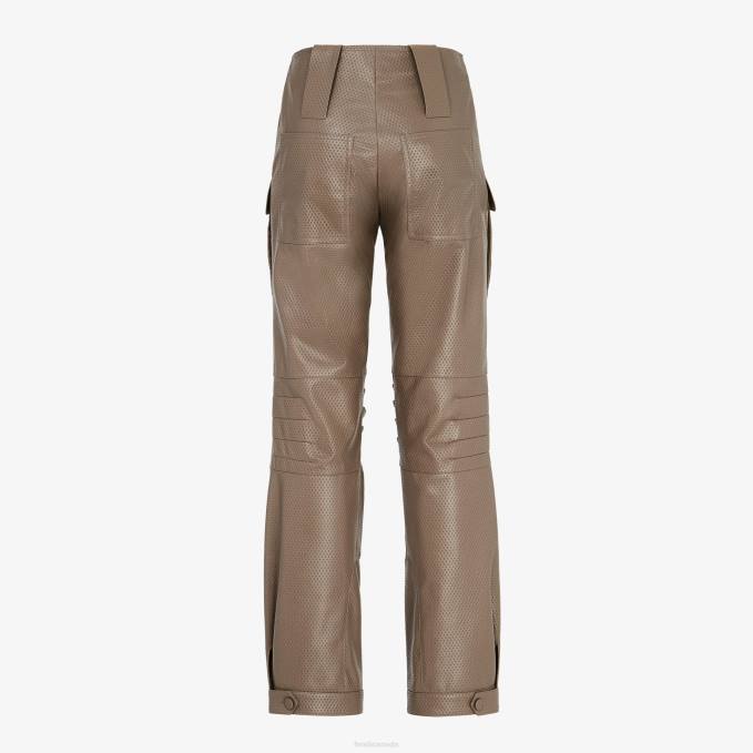 Women Leather Pants Brown Fendi Apparel 6RHH1075
