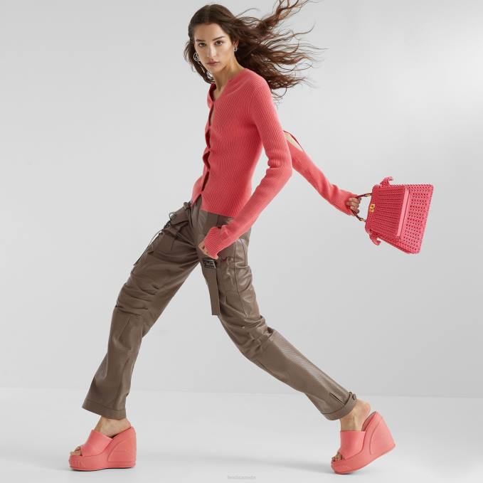 Women Leather Pants Brown Fendi Apparel 6RHH1075