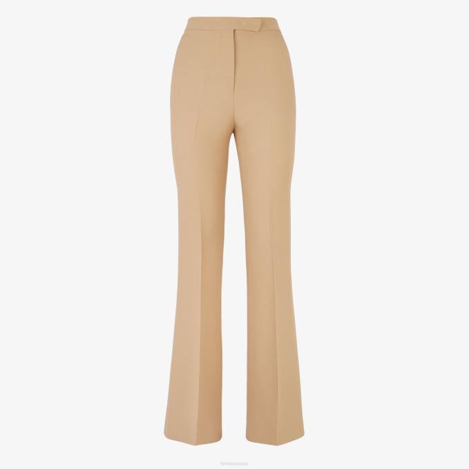 Women Silk And Wool Pants Beige Fendi Apparel 6RHH1086