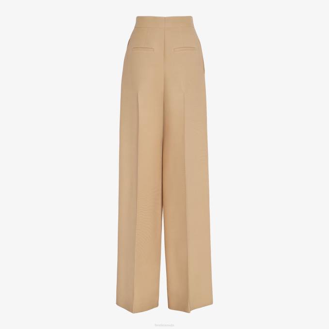 Women Silk And Wool Pants Beige Fendi Apparel 6RHH1252