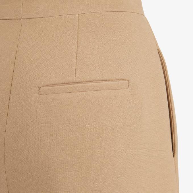 Women Silk And Wool Pants Beige Fendi Apparel 6RHH1252
