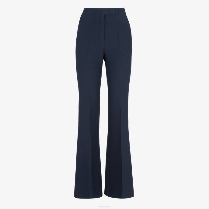 Women Silk And Wool Pants Blue Fendi Apparel 6RHH1154