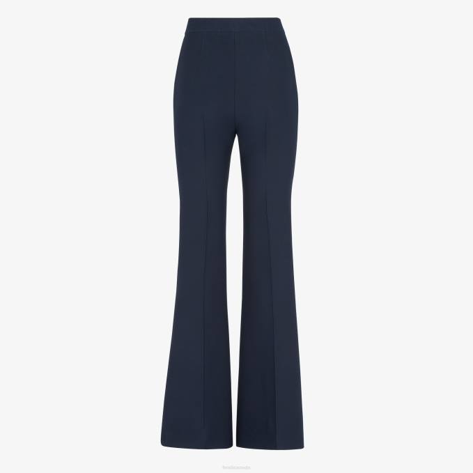 Women Silk And Wool Pants Blue Fendi Apparel 6RHH1154