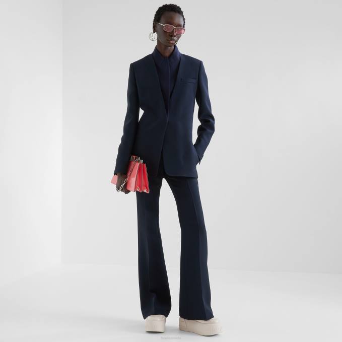 Women Silk And Wool Pants Blue Fendi Apparel 6RHH1154