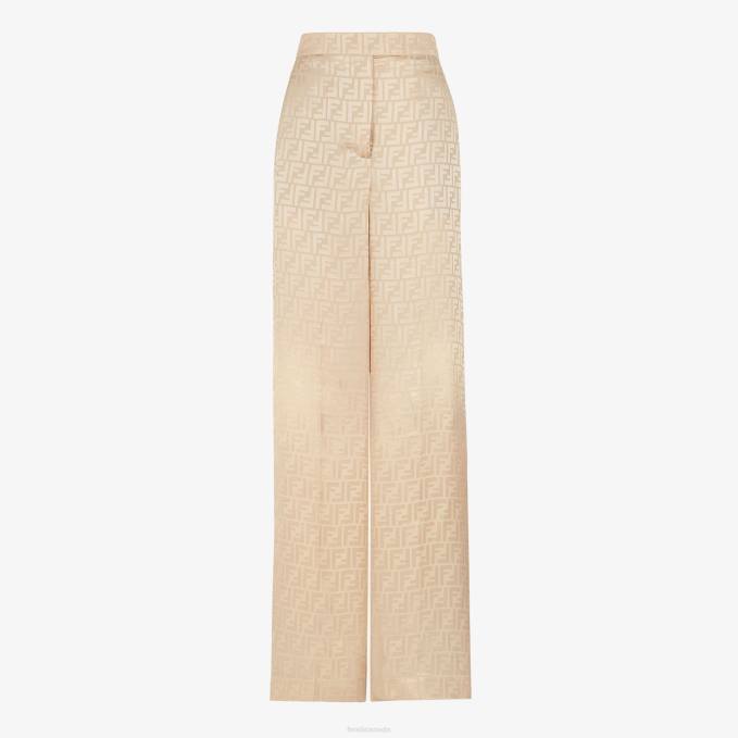 Women Silk Pants Beige Fendi Apparel 6RHH969