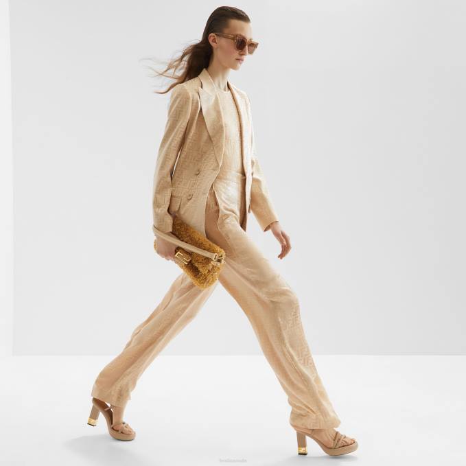 Women Silk Pants Beige Fendi Apparel 6RHH969