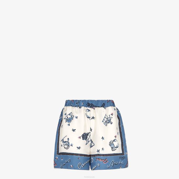 Women Silk Shorts Blue Fendi Apparel 6RHH984