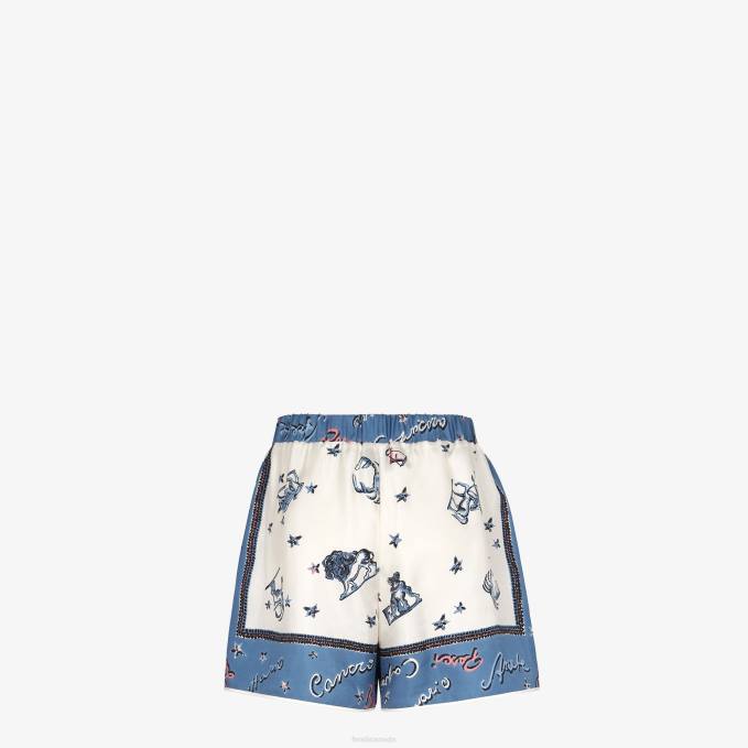 Women Silk Shorts Blue Fendi Apparel 6RHH984