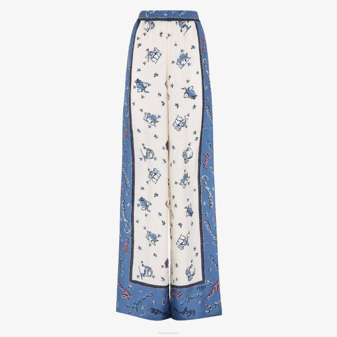 Women Silk Trousers Blue Fendi Apparel 6RHH1251