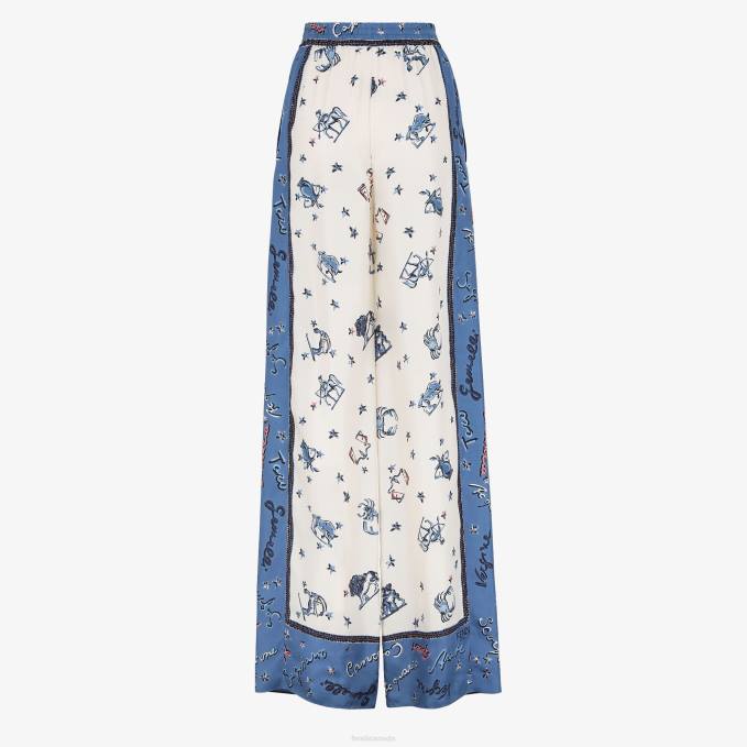 Women Silk Trousers Blue Fendi Apparel 6RHH1251
