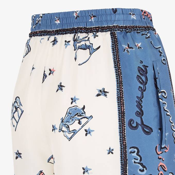 Women Silk Trousers Blue Fendi Apparel 6RHH1251