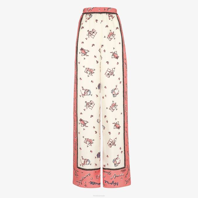 Women Silk Trousers Pink Fendi Apparel 6RHH1038