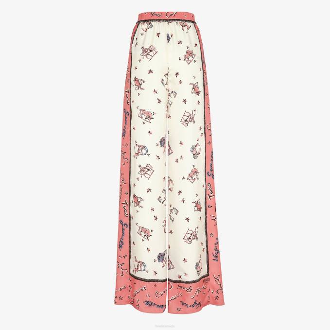 Women Silk Trousers Pink Fendi Apparel 6RHH1038