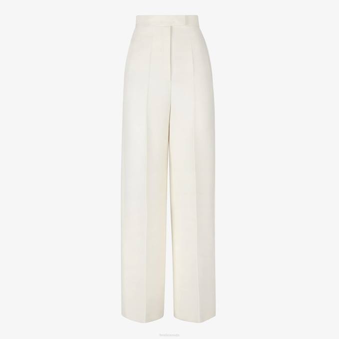 Women Wool And Silk Pants White Fendi Apparel 6RHH963