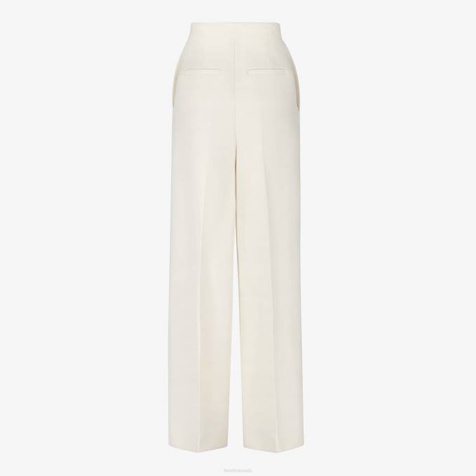 Women Wool And Silk Pants White Fendi Apparel 6RHH963
