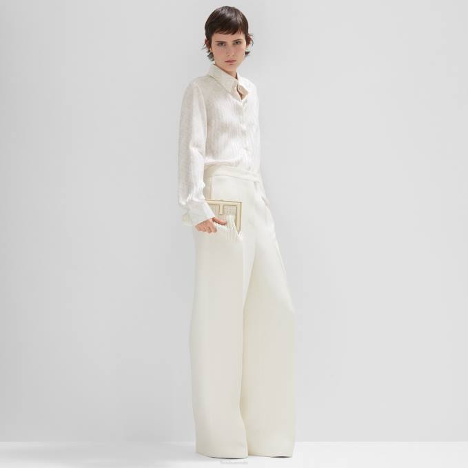 Women Wool And Silk Pants White Fendi Apparel 6RHH963