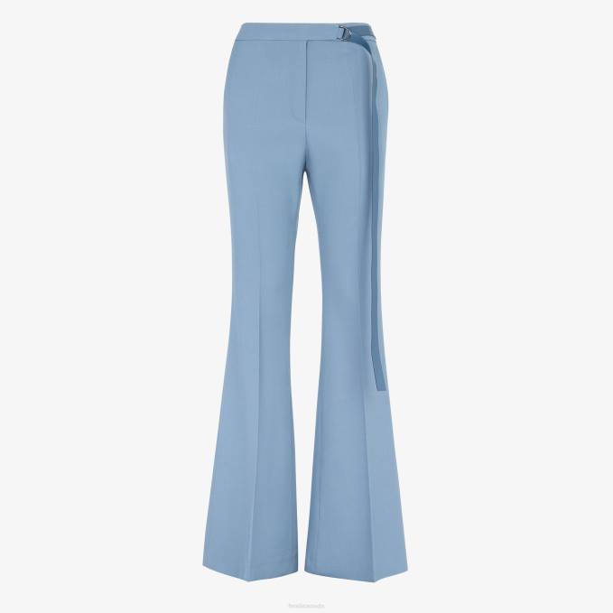 Women Wool Gabardine Pants Blue Fendi Apparel 6RHH1148