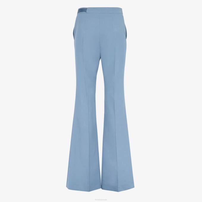 Women Wool Gabardine Pants Blue Fendi Apparel 6RHH1148