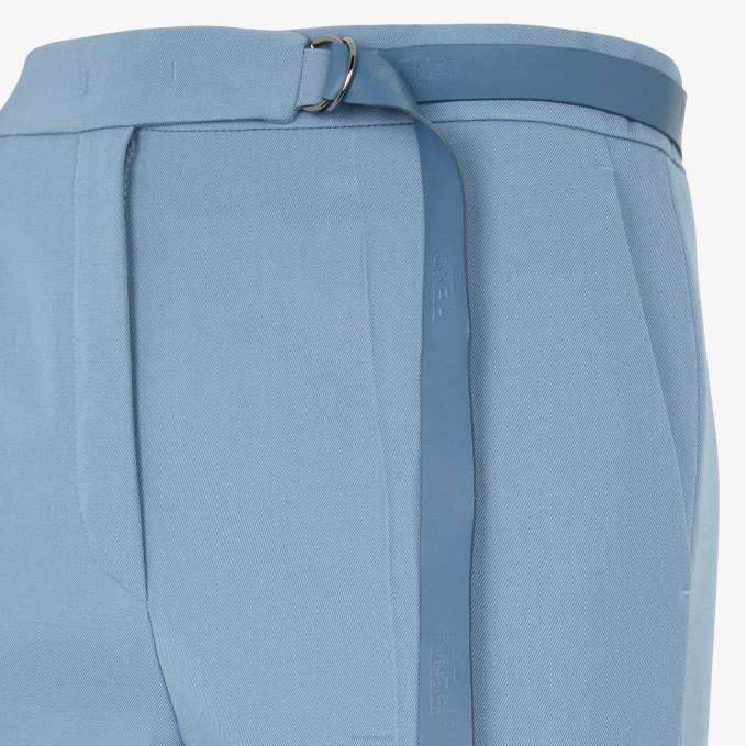 Women Wool Gabardine Pants Blue Fendi Apparel 6RHH1148
