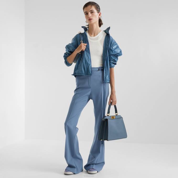 Women Wool Gabardine Pants Blue Fendi Apparel 6RHH1148