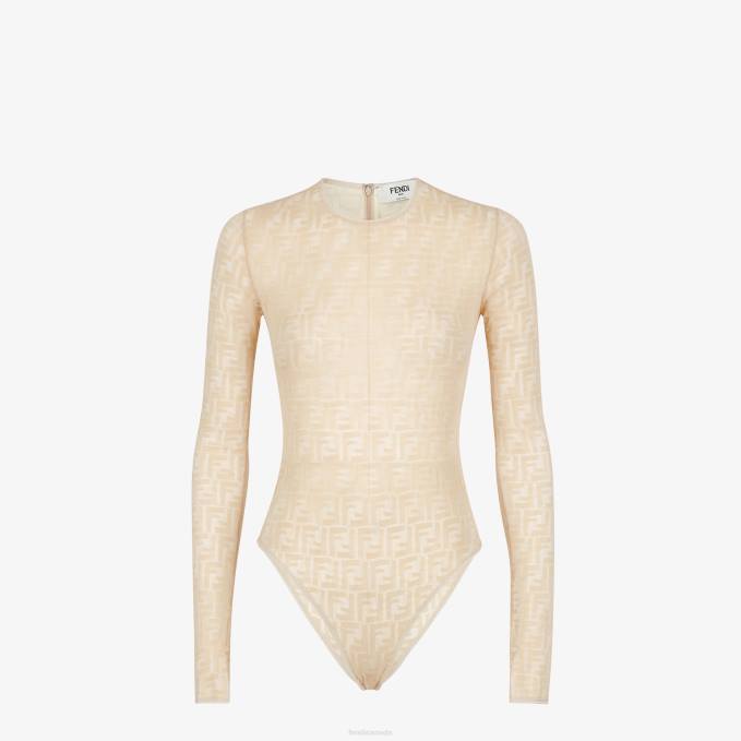 Women Lace Bodysuit Beige Fendi Apparel 6RHH968