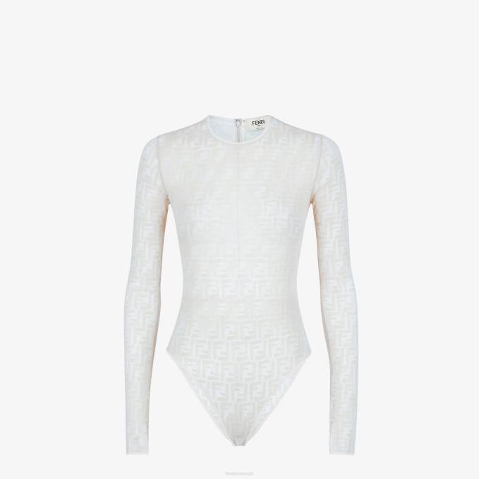 Women Lace Bodysuit White Fendi Apparel 6RHH1128