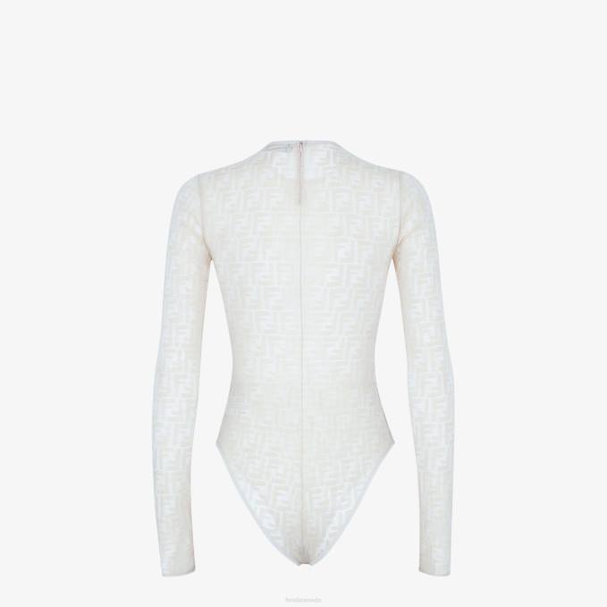 Women Lace Bodysuit White Fendi Apparel 6RHH1128