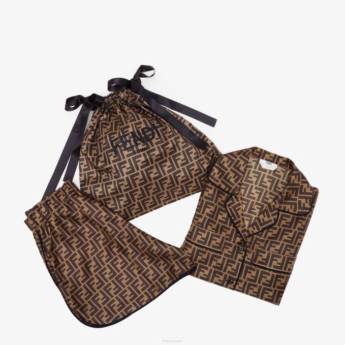 Women Silk Pajamas Brown Fendi Apparel 6RHH1063