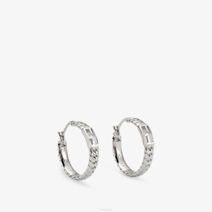 Women Baguette Small Earrings Silver Fendi Jewelry 6RHH1743