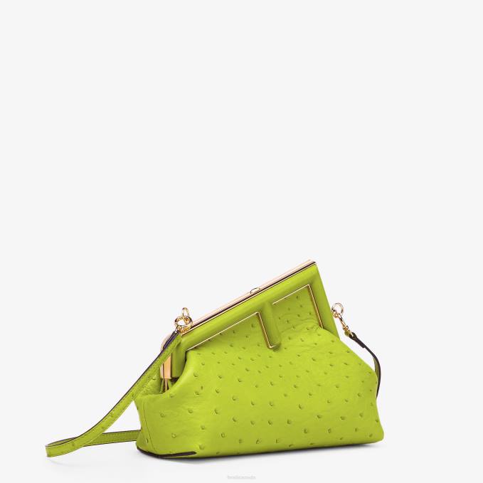 Women Acid Ostrich Leather Bag Green Fendi Accessories 6RHH894