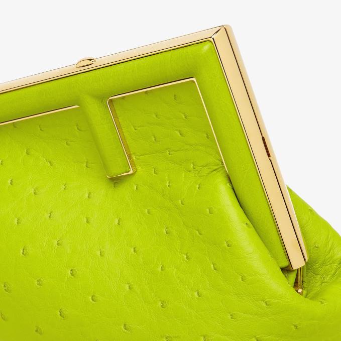 Women Acid Ostrich Leather Bag Green Fendi Accessories 6RHH894