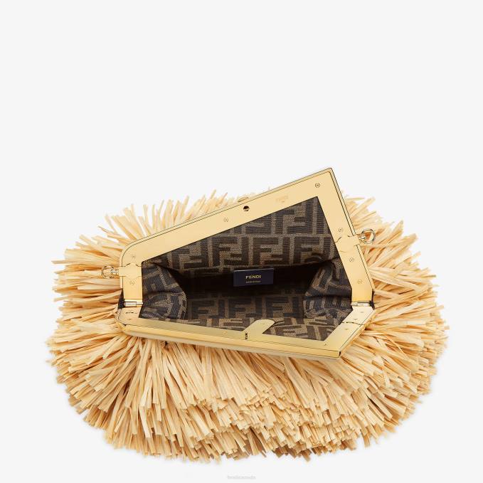 Women Bag With Natural RaFFia Fringes Beige Fendi Accessories 6RHH671
