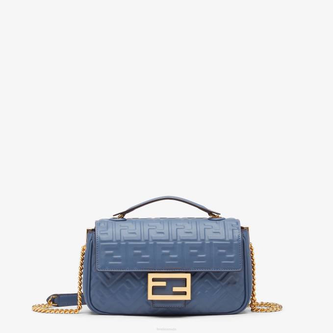 Women Baguette Chain Midi Nappa Leather Bag Blue Fendi Accessories 6RHH747