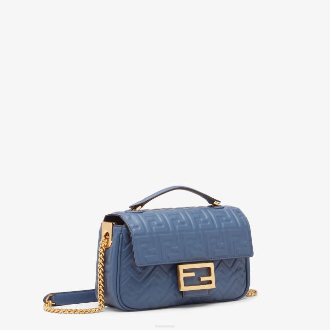 Women Baguette Chain Midi Nappa Leather Bag Blue Fendi Accessories 6RHH747