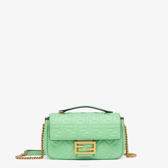 Women Baguette Chain Midi Nappa Leather Bag Green Fendi Accessories 6RHH725