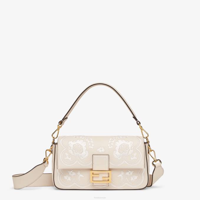 Women Camellia Leather Bag With Floral Embroidery Pink Fendi Accessories 6RHH653