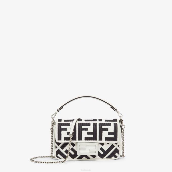 Women Canvas Bag With FF Embroidery White Fendi Accessories 6RHH687