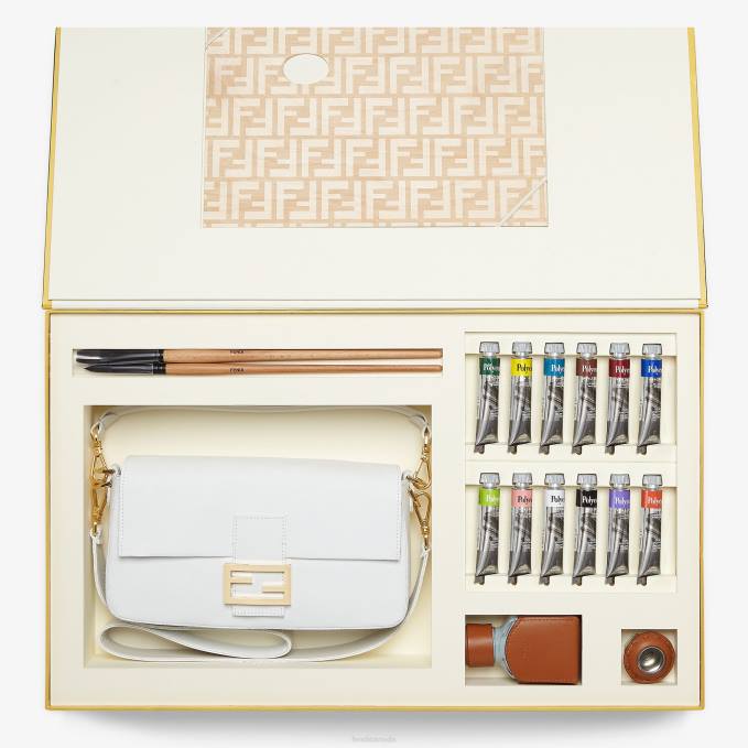 Women Canvas Bag With Painting Kit White Fendi Accessories 6RHH904