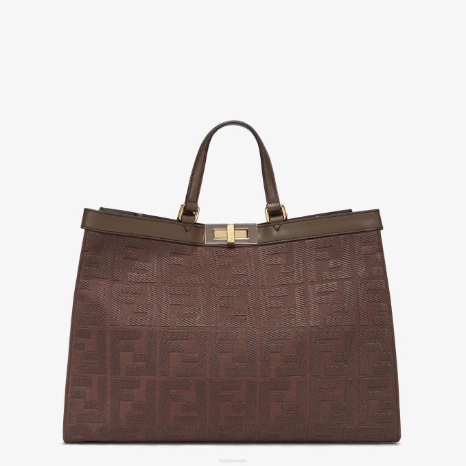 Women Canvas Shopper With FF Embroidery Brown Fendi Accessories 6RHH754