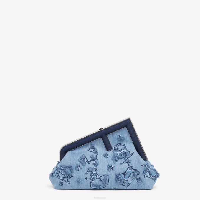 Women Denim Bag With Astrology Embroidery Light blue Fendi Accessories 6RHH634