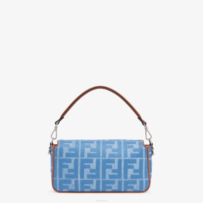 Women Denim Bag With FF Embroidery Light blue Fendi Accessories 6RHH626
