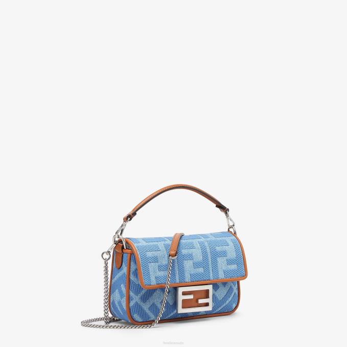 Women Denim Bag With FF Embroidery Light blue Fendi Accessories 6RHH627