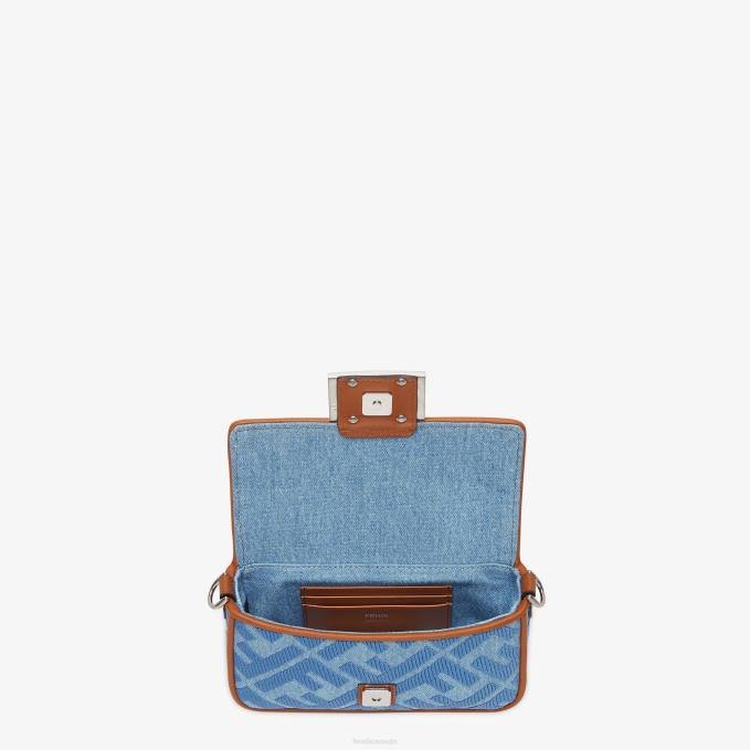 Women Denim Bag With FF Embroidery Light blue Fendi Accessories 6RHH627