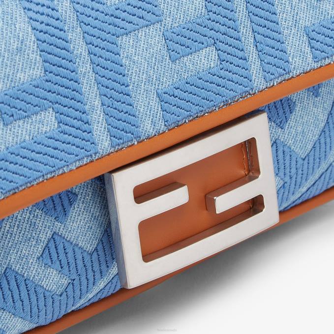 Women Denim Bag With FF Embroidery Light blue Fendi Accessories 6RHH627