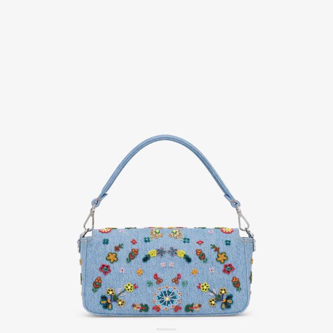Women Denim Re-Edition Bag With Flower Embroidery Light blue Fendi Accessories 6RHH635