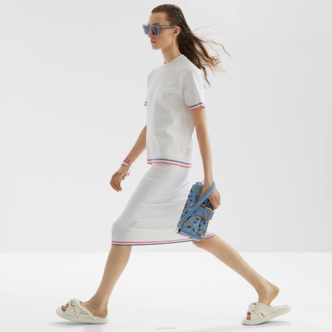 Women Denim Re-Edition Bag With Flower Embroidery Light blue Fendi Accessories 6RHH635