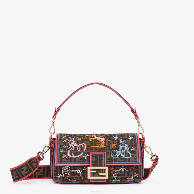 Women FF Fabric Bag With Astrology Embroidery Brown Fendi Accessories 6RHH631