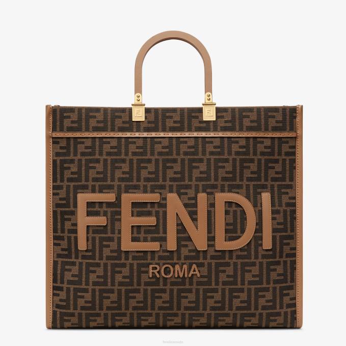 Women FF Jacquard Fabric Shopper Brown Fendi Accessories 6RHH533