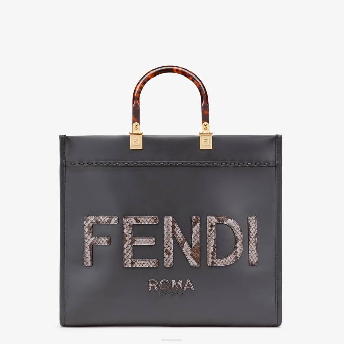 Women Leather And Elaphe Shopper Gray Fendi Accessories 6RHH833