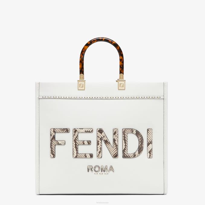 Women Leather And Elaphe Shopper White Fendi Accessories 6RHH822